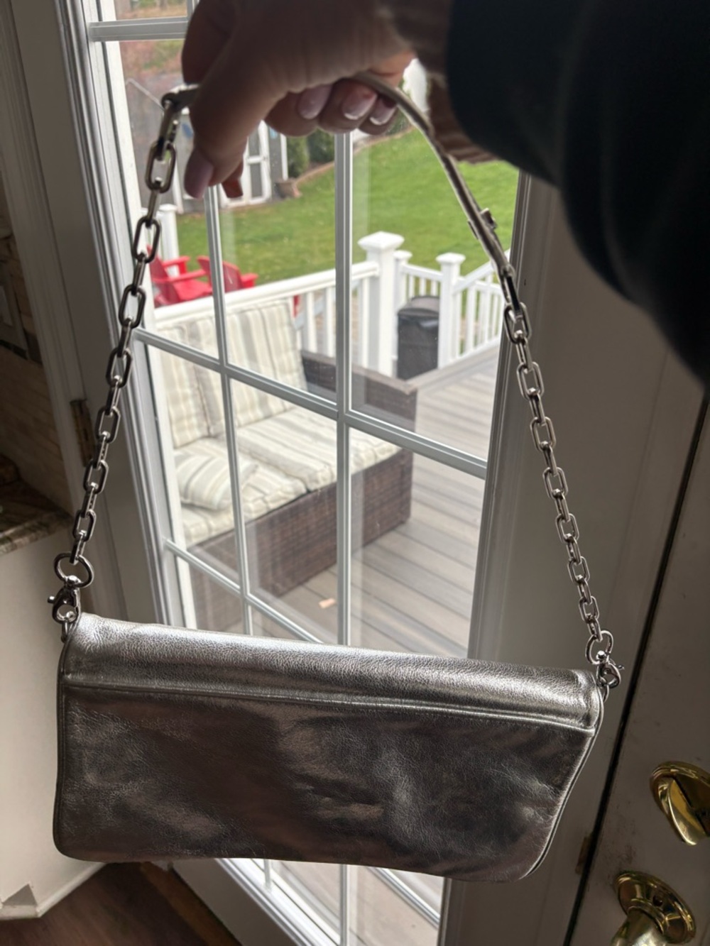 Tory Burch Silver Metallic Leather Chain Shoulder Clutch - Picture 11 of 11
